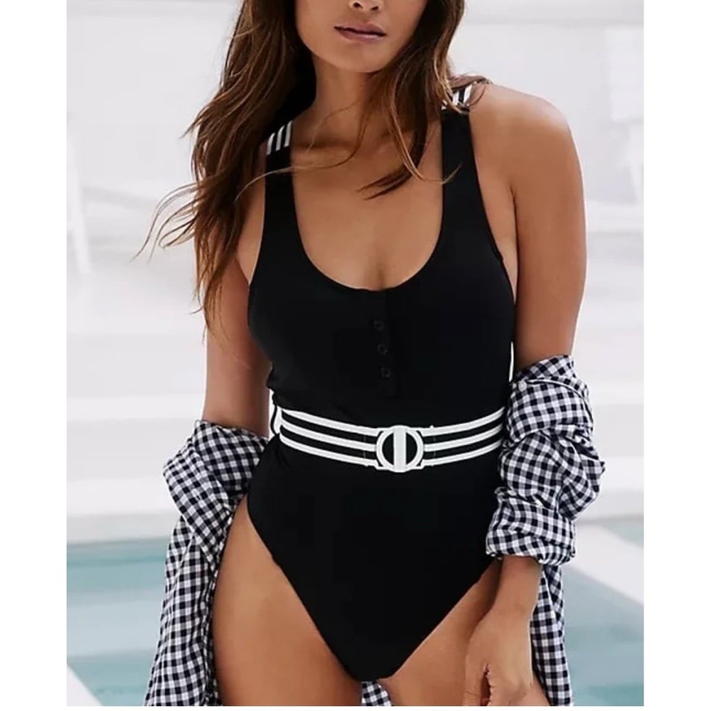 Anthro Seafolly Black Belted 1pc Swimsuit US 6
